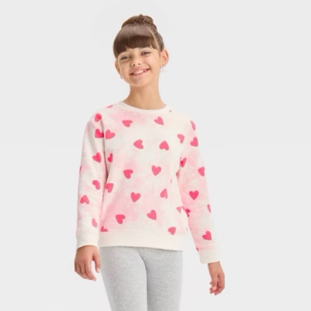 Cat & Jack. Girls XL white with pink hearts sweatshirt. Washed and worn once.